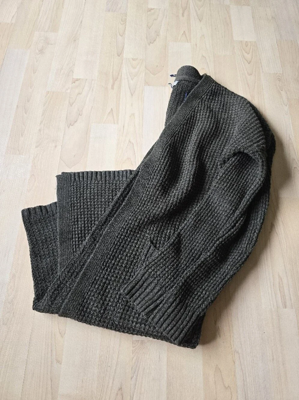 Cupcakes And Cashmere Long Dark Green Open Front Waffle Knit Cardigan Size Small